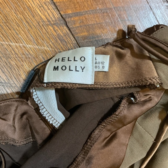 Hello Molly Satin Slip Midi Dress Brown Spaghetti Strap Slit Size 8 - Picture 4 of 7